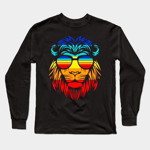 Cool Lion head summer vintage animal sunglasses Long Sleeve T-Shirt by drawflatart9